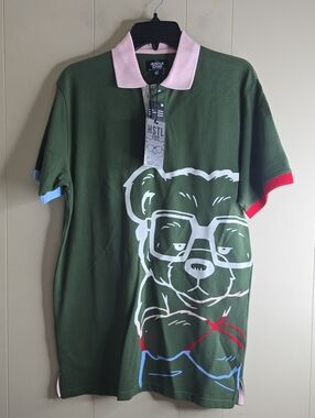 Hustle Gang Cool Bear Polo Shirt Size Medium